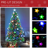 HOMCOM 5FT Prelit Artificial Christmas Tree Fibre Optic Star LED Light Holiday Home Xmas Decoration with LED Light for Indoor Party, Green