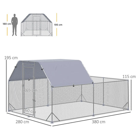 PawHut Walk In Chicken Run Chicken Coop with Roof Outdoor for 10-12 Chickens, Hen House, Duck Pen, 2.8 x 3.8 x 2 m