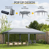 Outsunny Pop Up Gazebo 3 x 6m, Foldable Canopy Tent, Height Adjustable Wedding Awning Canopy w/ Carrying Bag, Grey