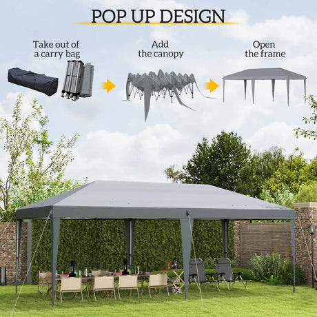 Outsunny Pop Up Gazebo 3 x 6m, Foldable Canopy Tent, Height Adjustable Wedding Awning Canopy w/ Carrying Bag, Grey