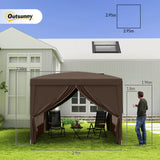 Outsunny 3 x 3 m Pop Up Gazebo, Wedding Party Canopy Tent Marquee with Carry Bag and Windows, Coffee