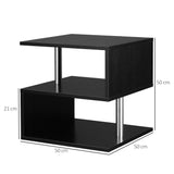 HOMCOM Wooden S Shape Cube Coffee Table 2 Tier Storage Shelves Organiser Office Bookcase Living Room End Desk Stand Display Set of 2 (Black)