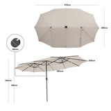 15 Feet Twin Patio Umbrella with 48 Solar LED Lights-Beige