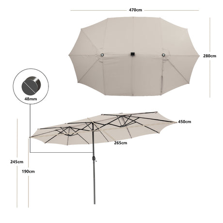 15 Feet Twin Patio Umbrella with 48 Solar LED Lights-Beige
