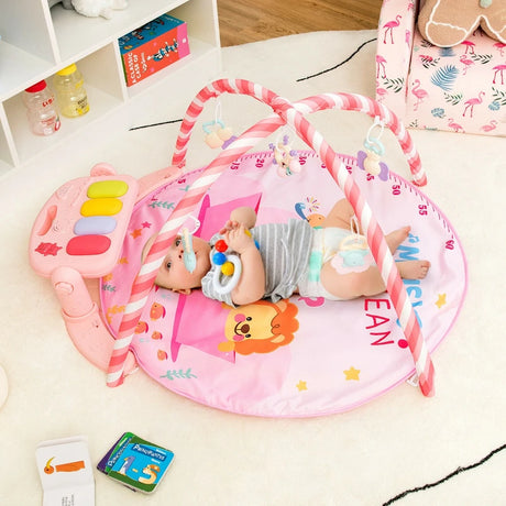 4-in-1 Activity Play Mat with 5 Hanging Sensory Toys for Infant Pink