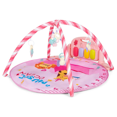 4-in-1 Activity Play Mat with 5 Hanging Sensory Toys for Infant Pink
