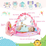 4-in-1 Activity Play Mat with 5 Hanging Sensory Toys for Infant Pink