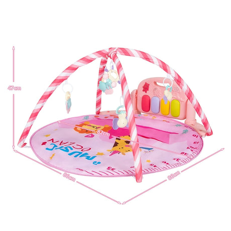 4-in-1 Activity Play Mat with 5 Hanging Sensory Toys for Infant Pink