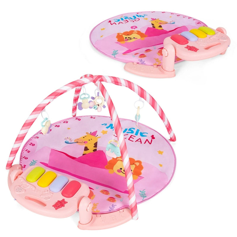 4-in-1 Activity Play Mat with 5 Hanging Sensory Toys for Infant Pink