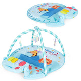 4-in-1 Activity Play Mat with 5 Hanging Sensory Toys for Infant Blue