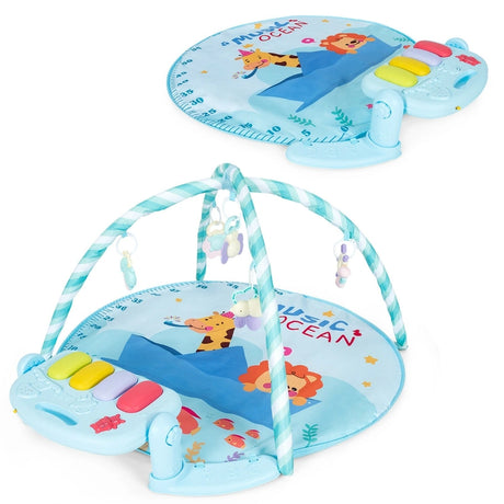 4-in-1 Activity Play Mat with 5 Hanging Sensory Toys for Infant Blue