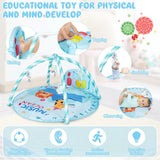 4-in-1 Activity Play Mat with 5 Hanging Sensory Toys for Infant Blue