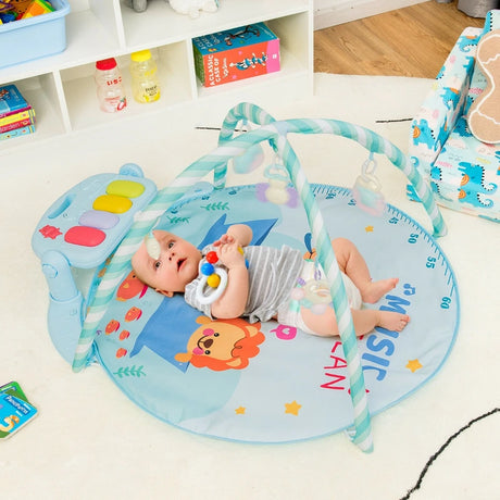 4-in-1 Activity Play Mat with 5 Hanging Sensory Toys for Infant Blue