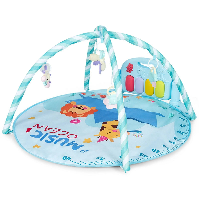 4-in-1 Activity Play Mat with 5 Hanging Sensory Toys for Infant Blue