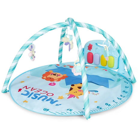 4-in-1 Activity Play Mat with 5 Hanging Sensory Toys for Infant Blue