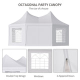 Outsunny 6.8x5M Octagonal Marquee Gazebo, Heavy Duty Wedding Party Tent with Sides and Doors, White