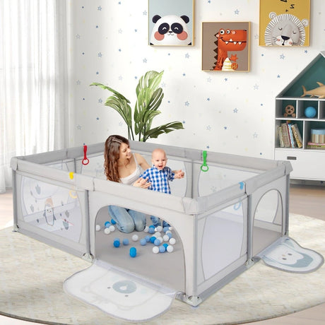 Baby Playpen with 50 Balls &amp; 2 Doors &amp; Breathable Net &amp; Zipper Penguins