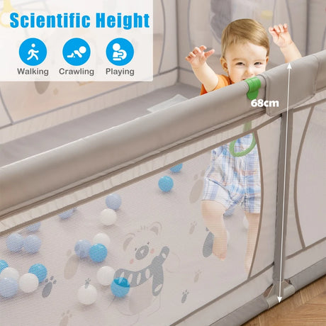 Baby Playpen with 50 Balls &amp; 2 Doors &amp; Breathable Net &amp; Zipper Penguins