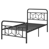 Single/Double/King Size Metal Bed Frame with High Headboard and Mute Bar-Black-Single Size
