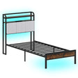 King Size Double Size Bed Frame with LED Light and Charging Station-Single Size