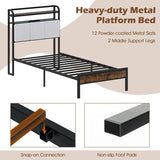King Size Double Size Bed Frame with LED Light and Charging Station-Single Size