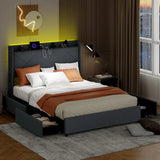Double/King Size Bed Frame with LED Lights and Charging Station-King Size