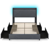 Double/King Size Bed Frame with LED Lights and Charging Station-King Size