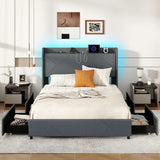 Double/King Size Bed Frame with LED Lights and Charging Station-King Size