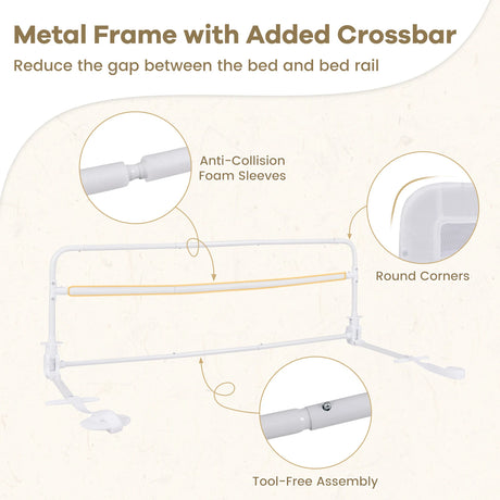 100 CM/120 CM Foldable Baby Bed Rail with Removable Washable Cover and Safety Strap-White-120 cm