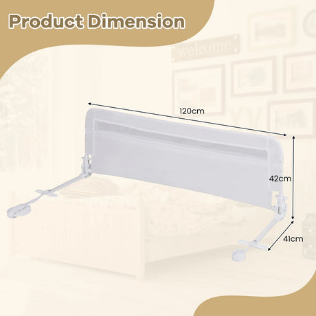 100 CM/120 CM Foldable Baby Bed Rail with Removable Washable Cover and Safety Strap-White-120 cm