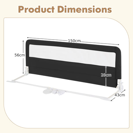150CM Foldable Baby Bed Rail Guard with Washable Cover and Safety Strap-Black