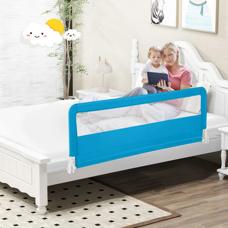 150CM Foldable Baby Bed Rail Guard with Washable Cover and Safety Strap-Blue
