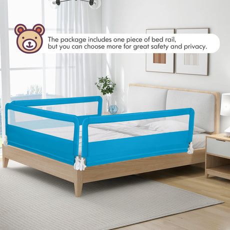 150CM Foldable Baby Bed Rail Guard with Washable Cover and Safety Strap-Blue