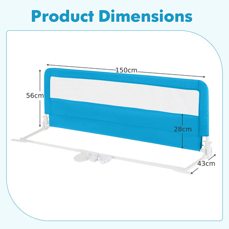 150CM Foldable Baby Bed Rail Guard with Washable Cover and Safety Strap-Blue