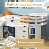 Single Size Pine Wood Loft Bed with Slide and Ladder and Game House-Blue