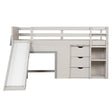 Single Size Pine Wood Loft Bed with Slide and Ladder and Game House-Grey
