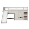 Single Size Pine Wood Loft Bed with Slide and Ladder and Game House-Grey