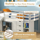 Single Size Pine Wood Loft Bed with Slide and Ladder and Game House-Grey