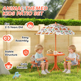 AIYAPLAY Kids Patio Set, Children Table and Chair Set, Outdoor Picnic Table with 2 Folding Chairs and Umbrella, Orange