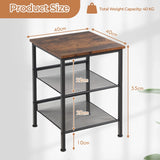 3-Tier Industrial End Table with Mesh Shelves and Adjustable Shelves