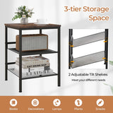 3-Tier Industrial End Table with Mesh Shelves and Adjustable Shelves