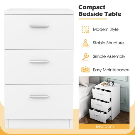 Bedside cabinet with 3 drawers