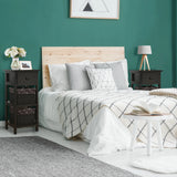 Wooden Morden Nightstand with 2 Wicker Rattan Drawers-Black