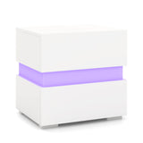 Bedside Table LED  Nightstand with 2 Drawers-White