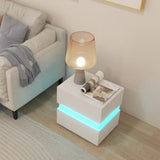 Bedside Table LED  Nightstand with 2 Drawers-White