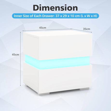 Bedside Table LED  Nightstand with 2 Drawers-White