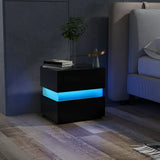 Bedside Table LED  Nightstand with 2 Drawers-Black