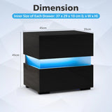 Bedside Table LED  Nightstand with 2 Drawers-Black