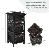 Wooden Morden Nightstand with 2 Wicker Rattan Drawers-Black