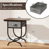 2-Tier Industrial Bedside Table with Fabric Drawer and Wood Top